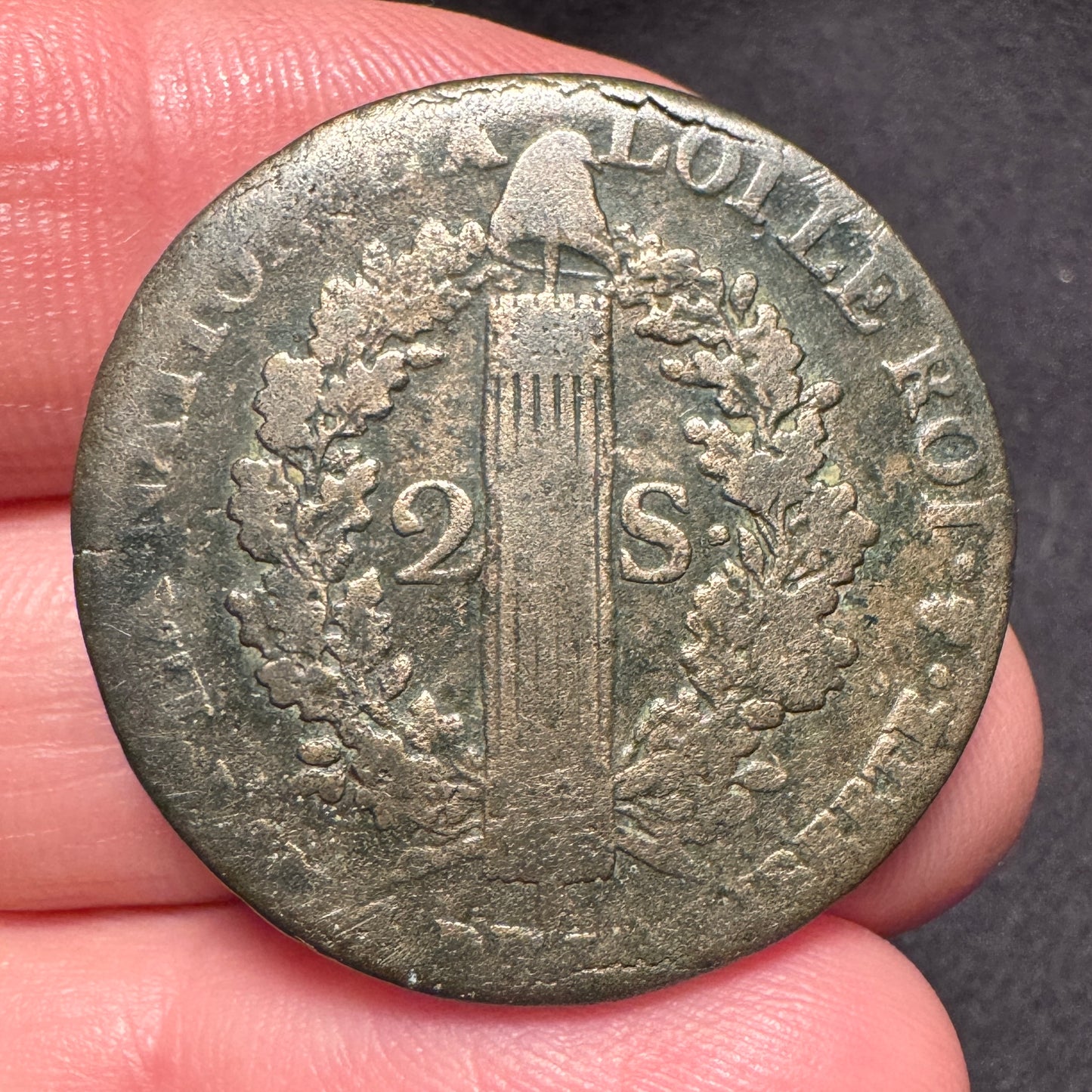 Monnaie ancienne en bronze - « Louis XVI - 2 sols 1792 W »