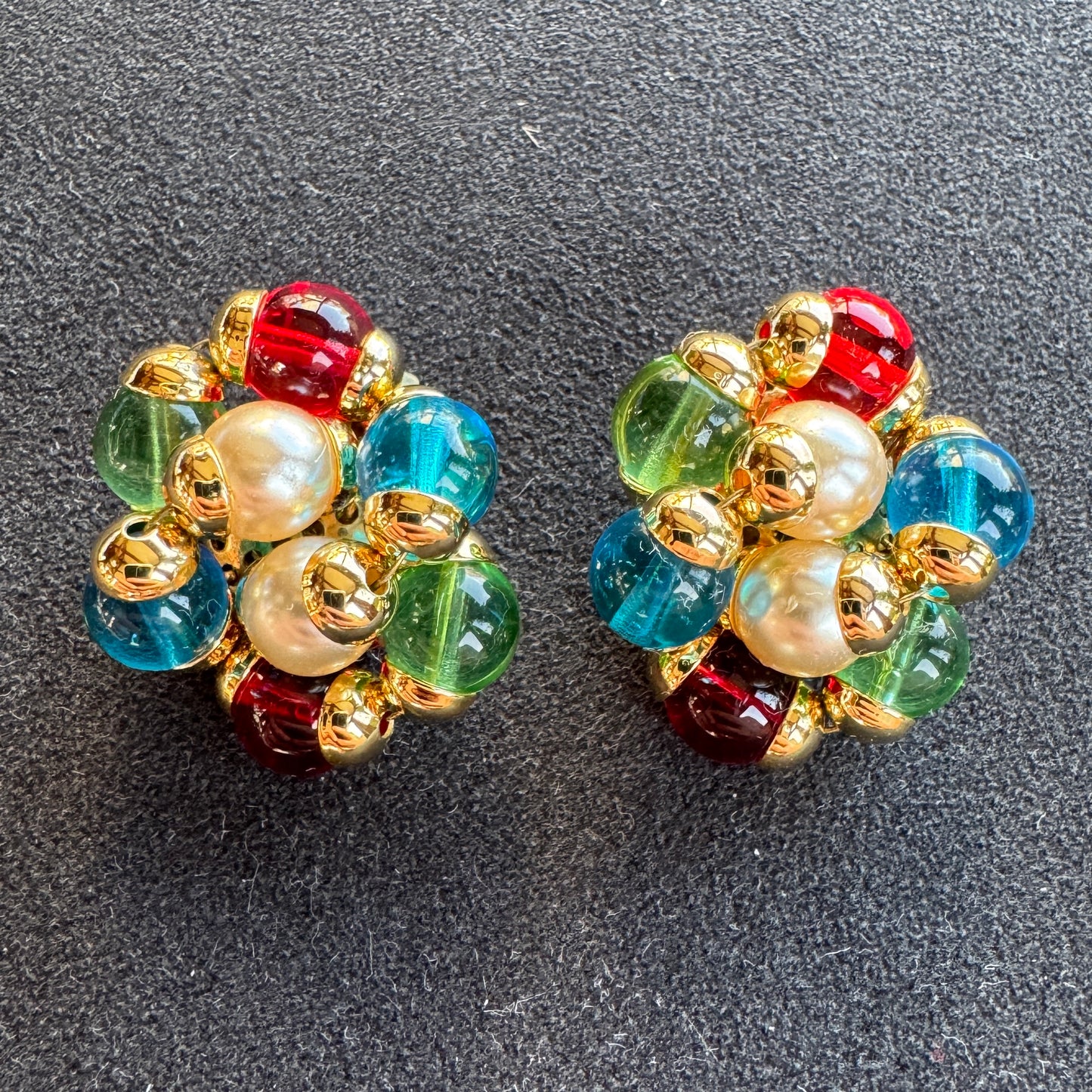 Clips d’oreilles Vintage - métal doré et verre