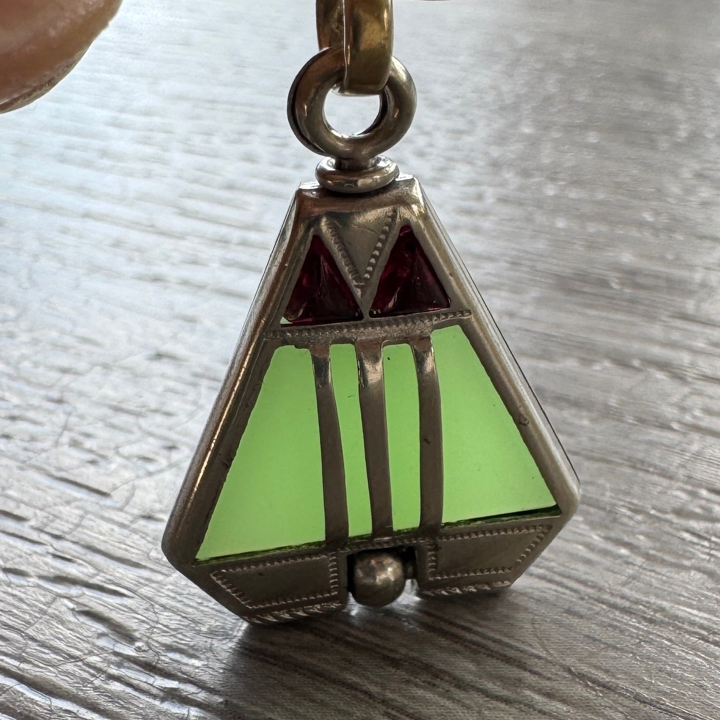 Pendentif ancien Art Déco - argentan et pâte de verre