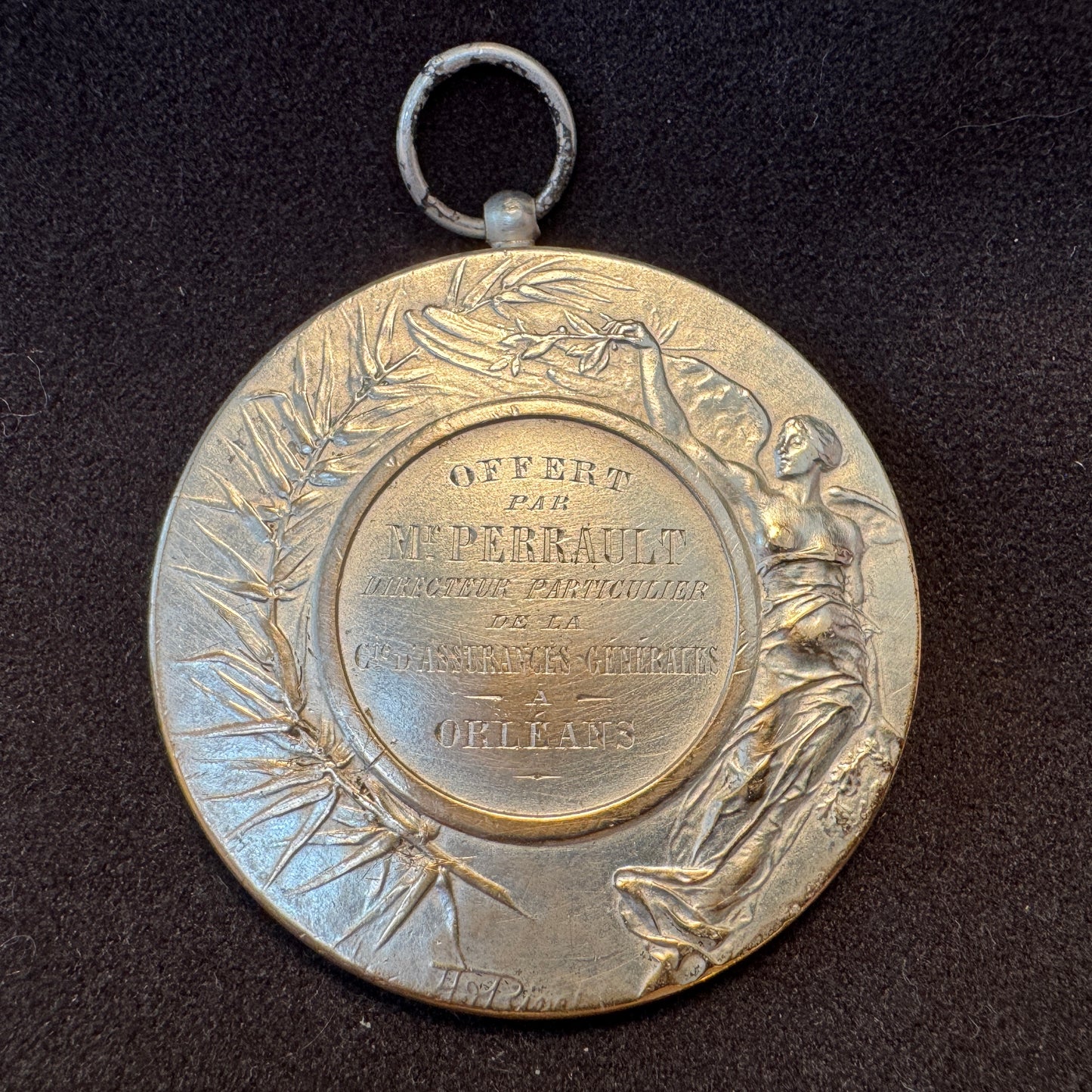 Médaille ancienne en bronze argenté « directeur assurances générales ORLÉANS » par Rivet