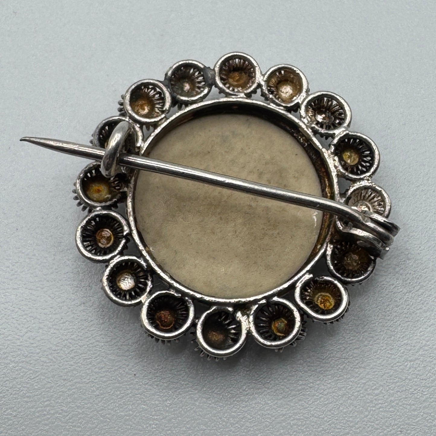 Broche ancienne Hollandaise - argent et porcelaine