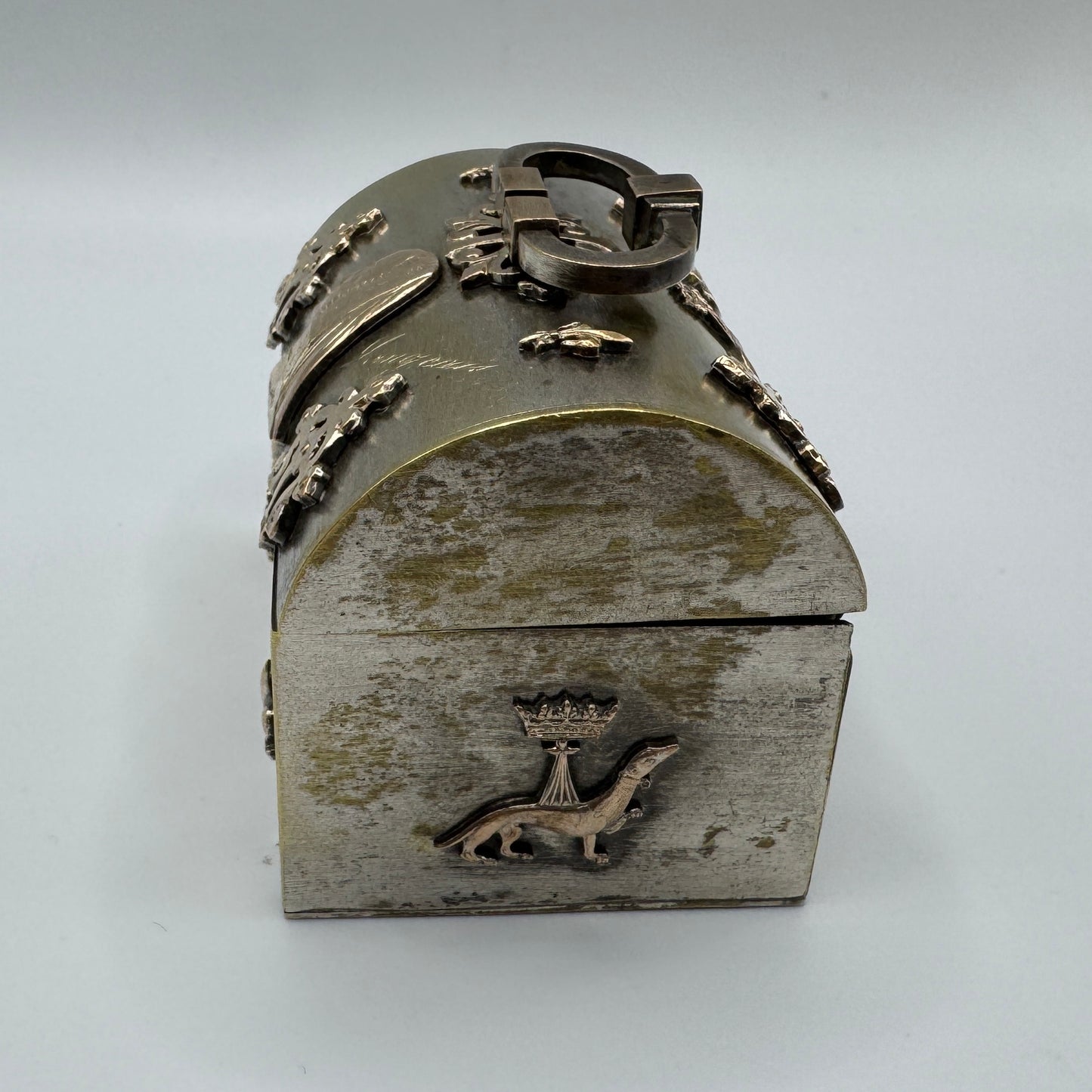 Rare boîte Ancienne coffre « Anne de Bretagne » - métal argenté