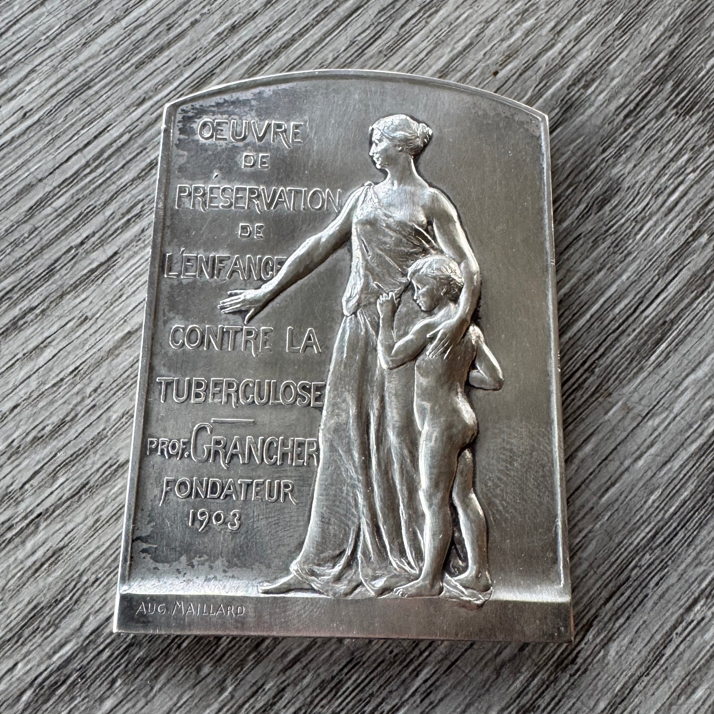 Plaque Art Nouveau par Maillard « œuvre contre la tuberculose 1903 »