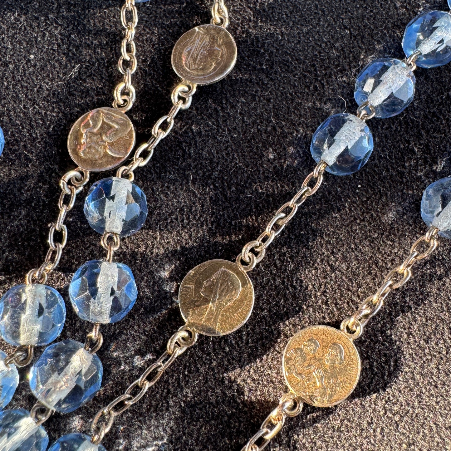 Chapelet ancien en argent vermeil et perles de verre biseauté