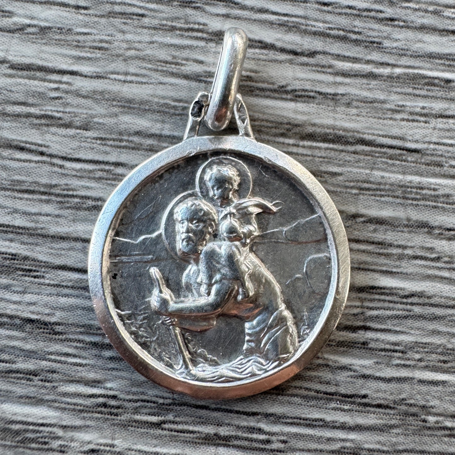 Médaille religieuse ancienne en argent « Saint Christophe »