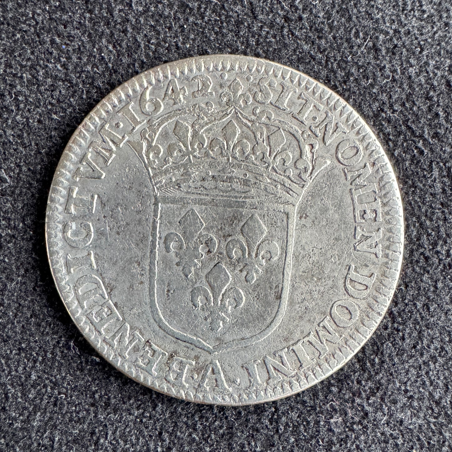 Monnaie ancienne en argent - « quart d’écu Louis XIII 1642 A »