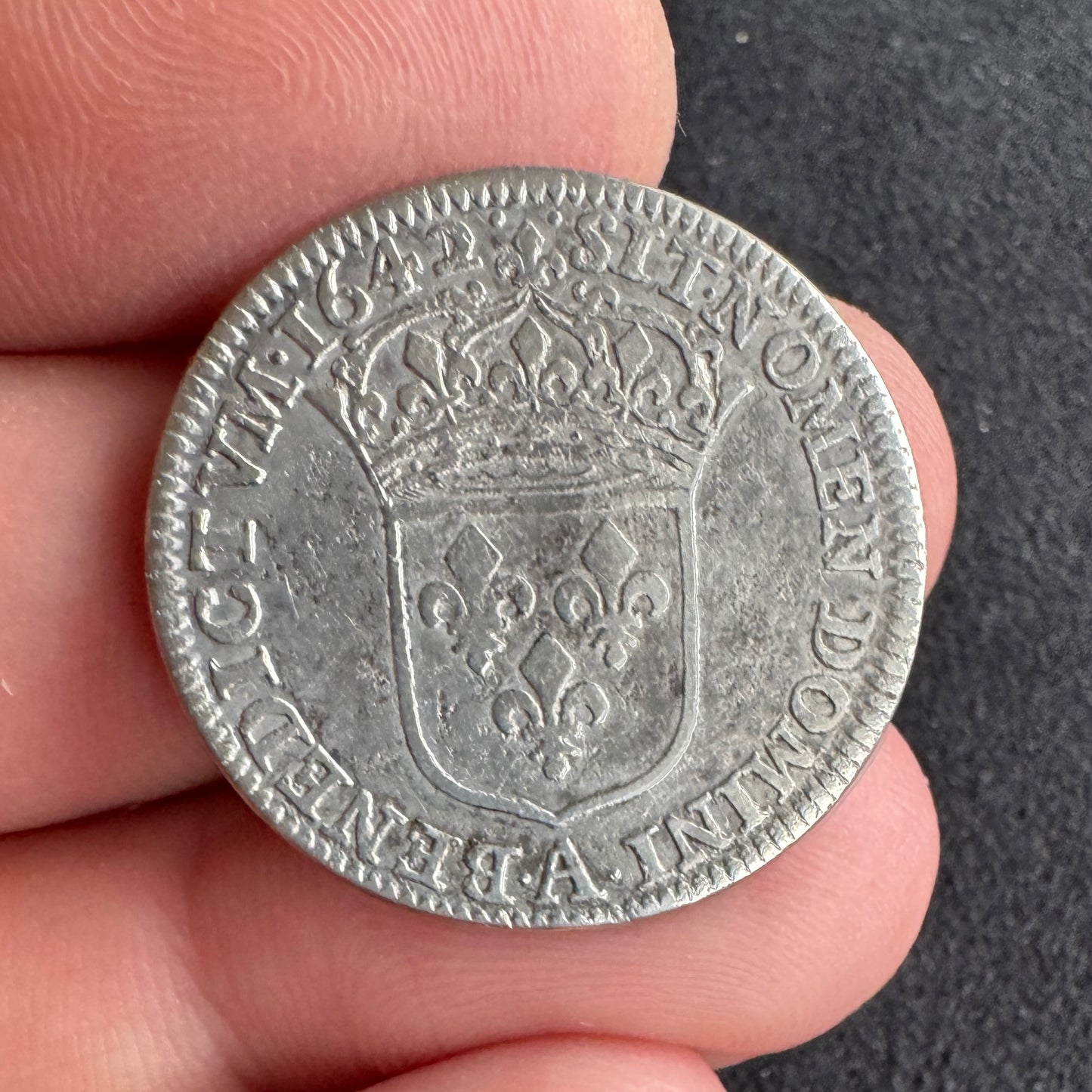 Monnaie ancienne en argent - « quart d’écu Louis XIII 1642 A »