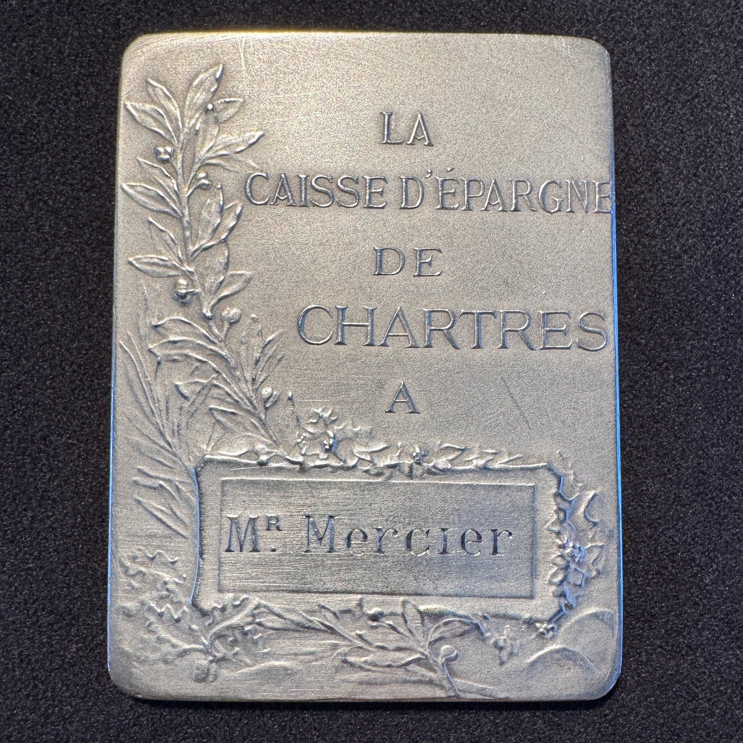 Plaque Médaille ancienne en Argent « Caisse d’épargne de CHARTRES » par Félix Rasumny