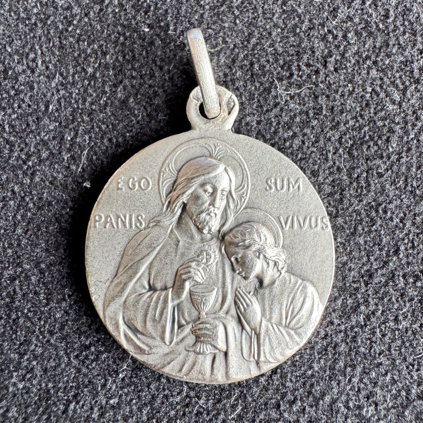 Médaille religieuse ancienne en argent « Jesus et Marie »