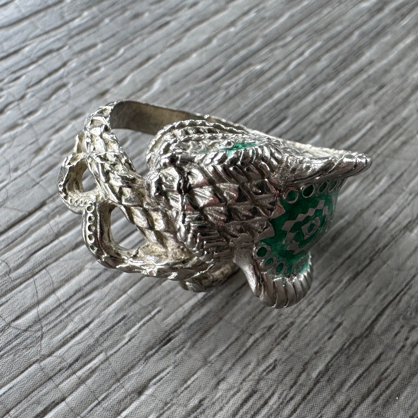 BagueSerpent Vintage en Argent et émail Vert - Pièce Unique