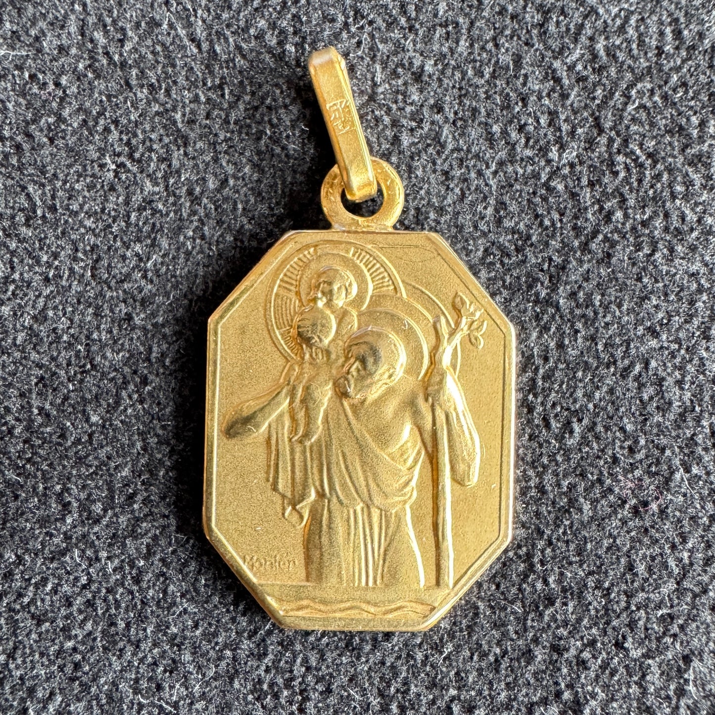 Médaille religieuse ancienne plaqué or « Saint Christophe » - par Monier