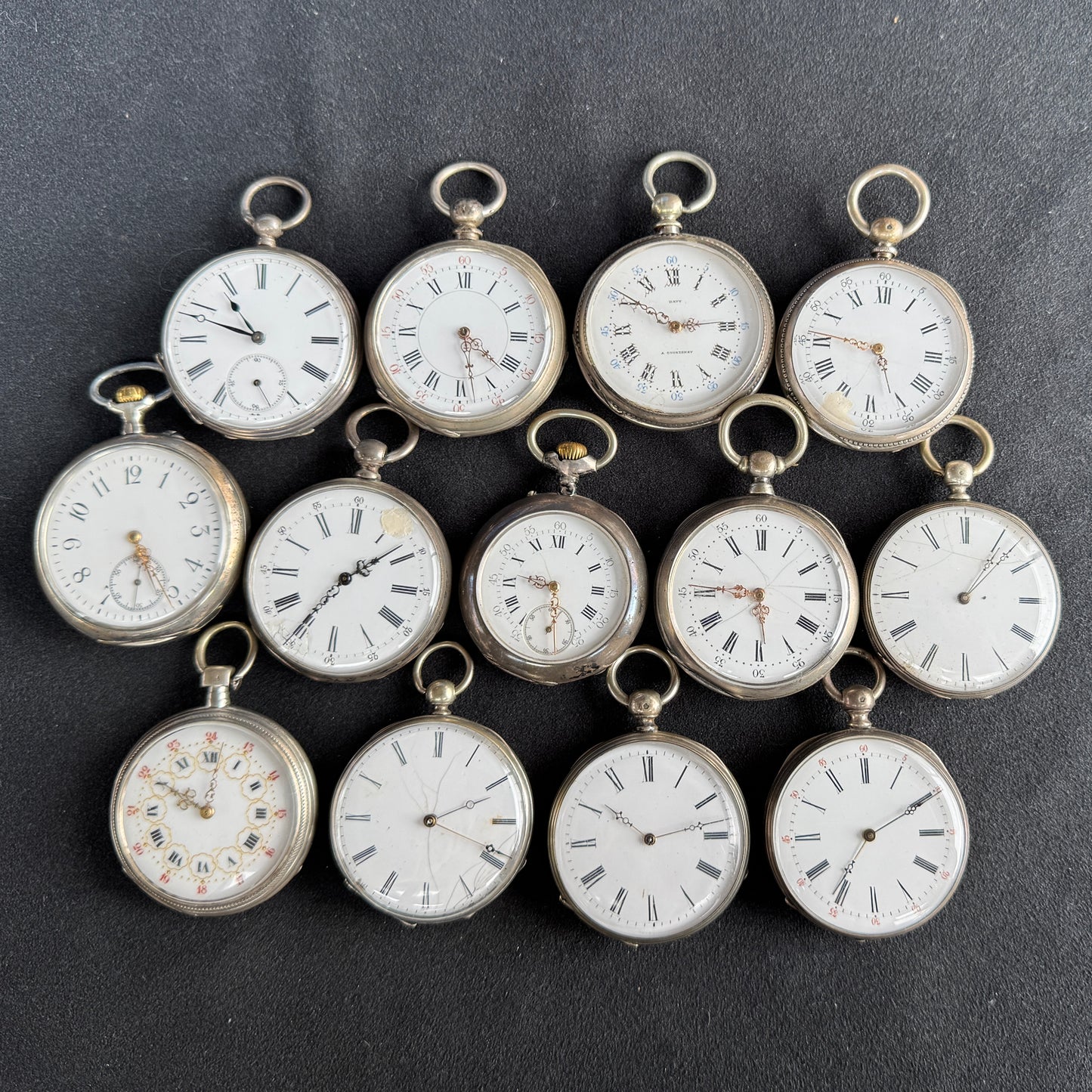 Lot de 13 Montres à gousset Anciennes en argent