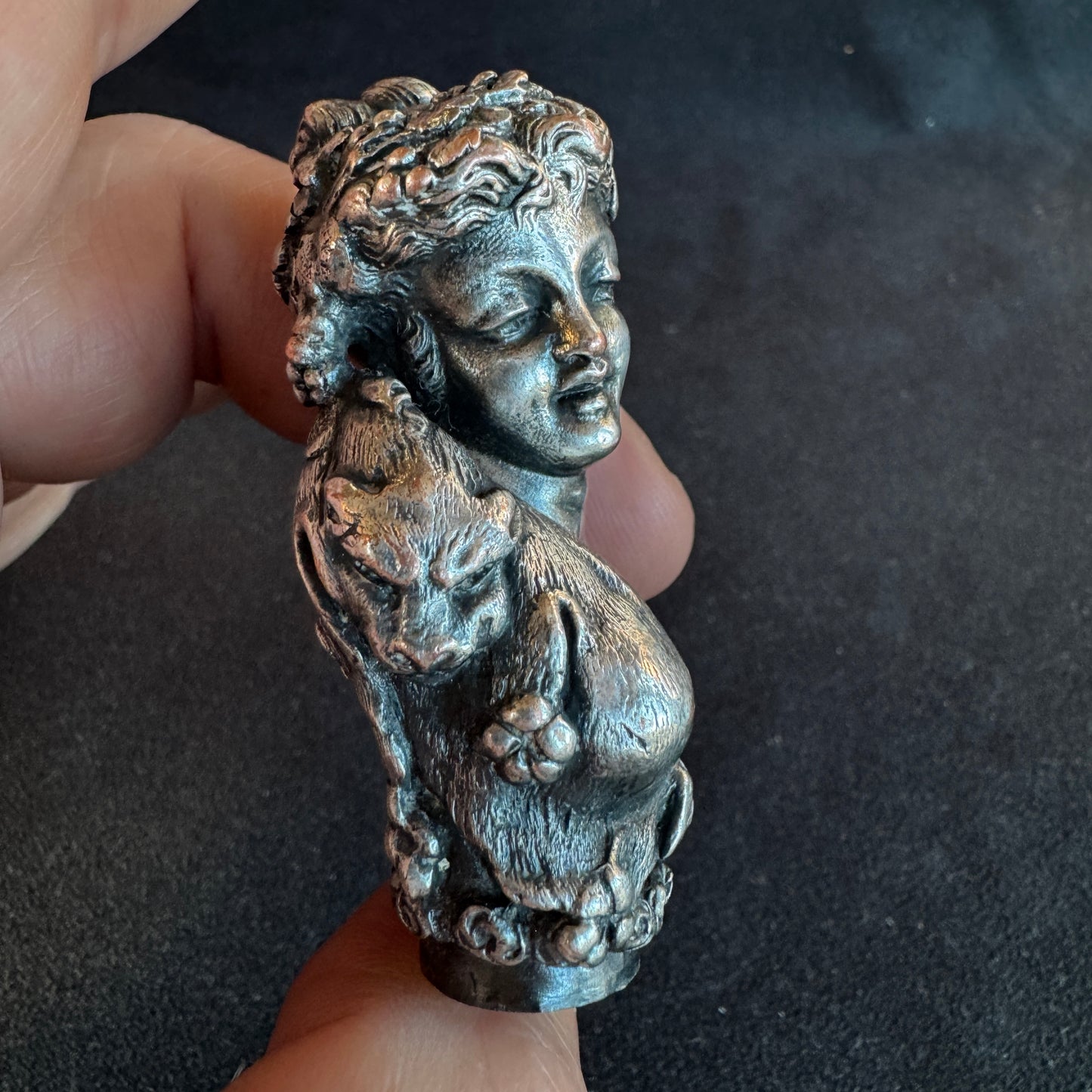 Pommeau de canne ancien XIXeme « Bacchante » - cuivre argenté