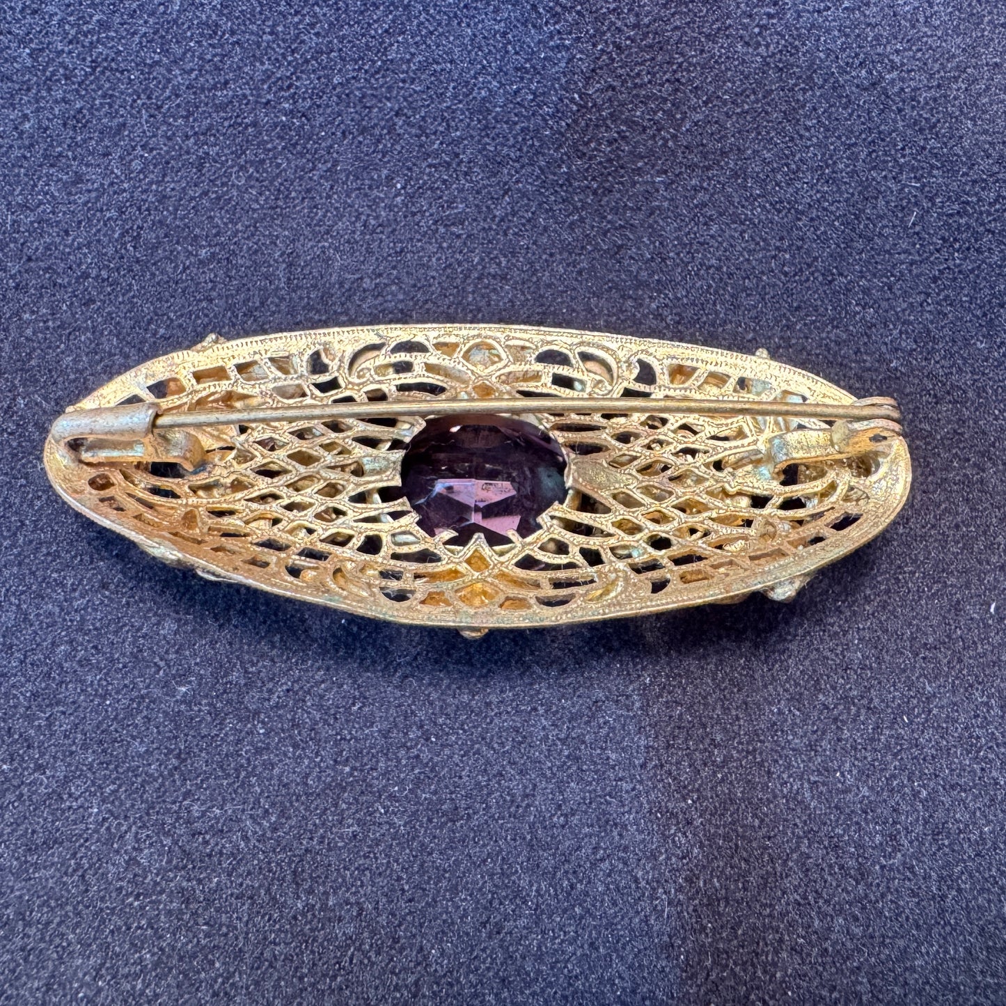 Broche ancienne en métal doré - Motif floral « fleur de pommier »