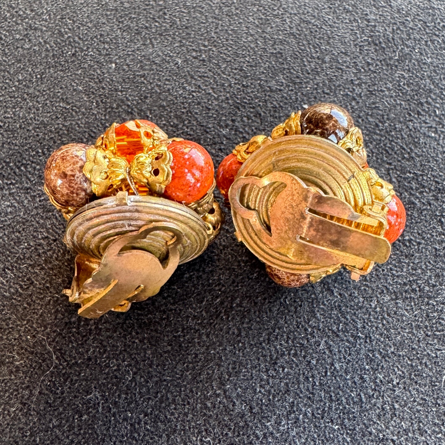 Clips d’oreilles Vintage - verre et laiton