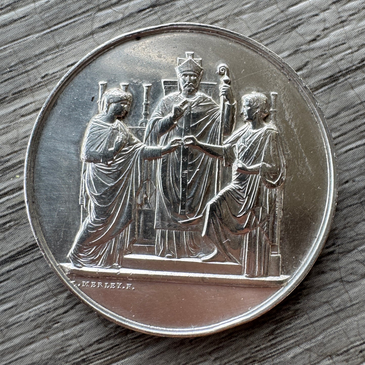 Medaille de mariage ancienne en argent - 26 Mai 1900