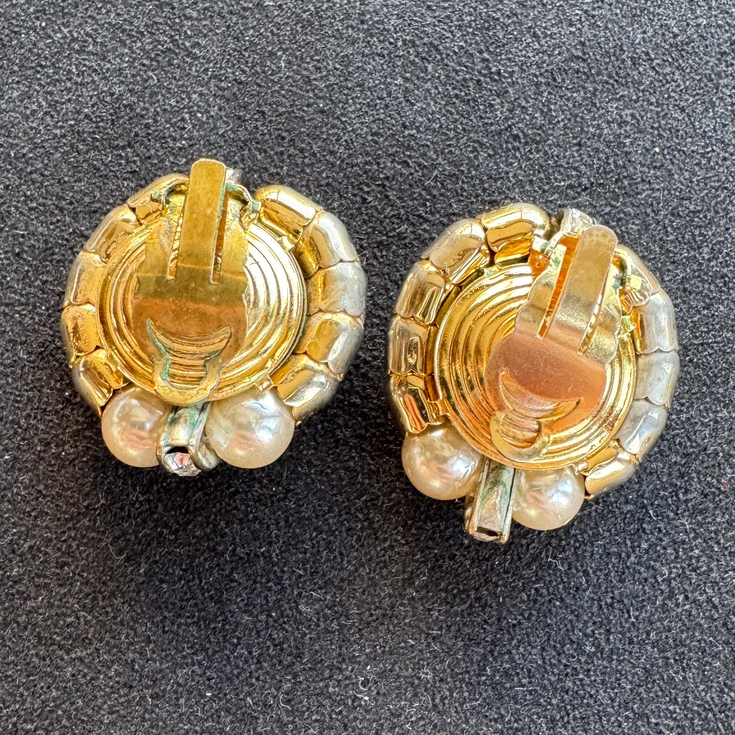 Clips d’oreilles Vintage - métal doré et strass
