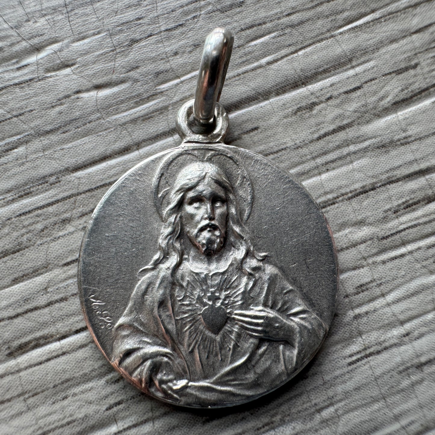 Médaille religieuse ancienne en argent - scapulaire de la vierge Marie
