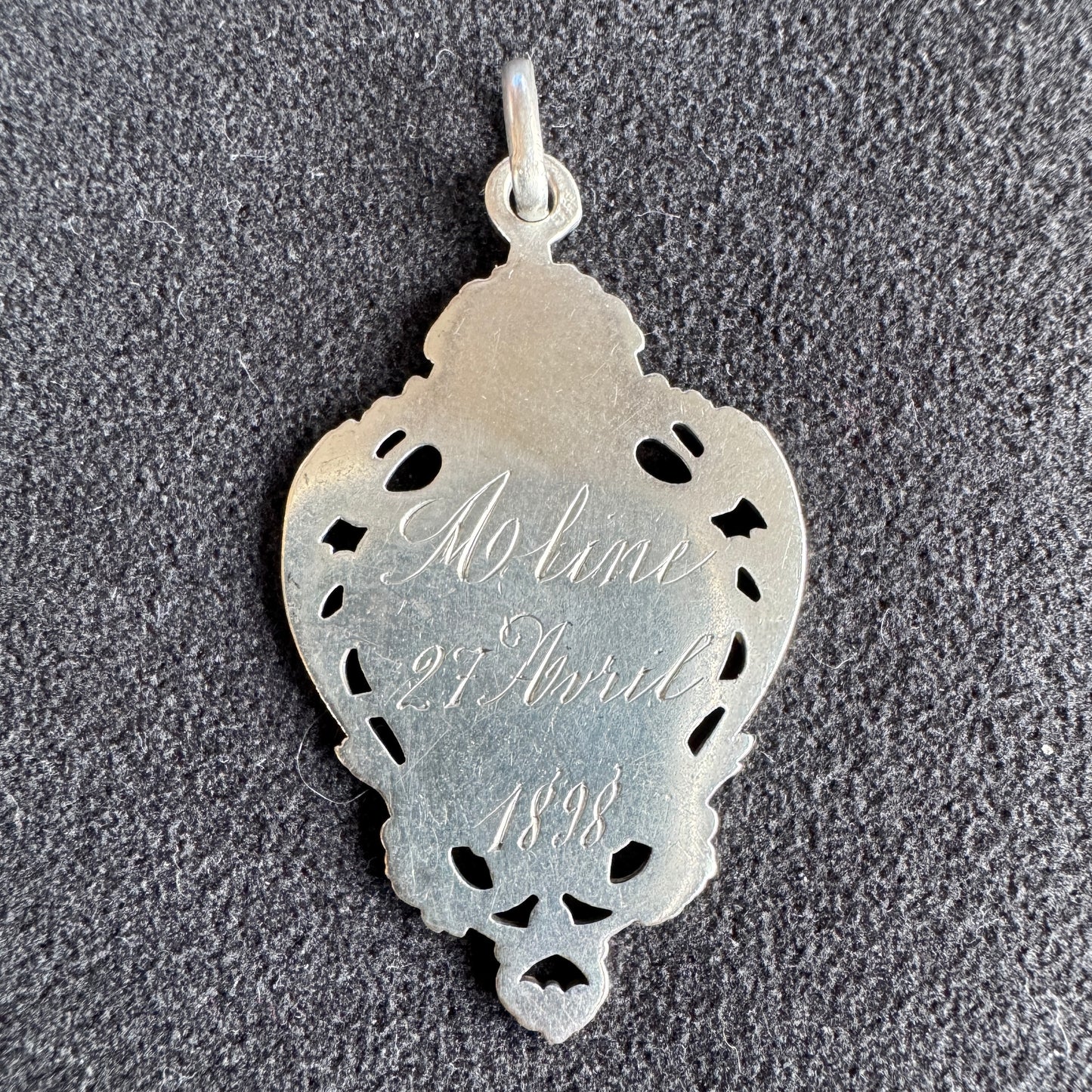 Médaille religieuse ancienne en argent « Jesus et ange »