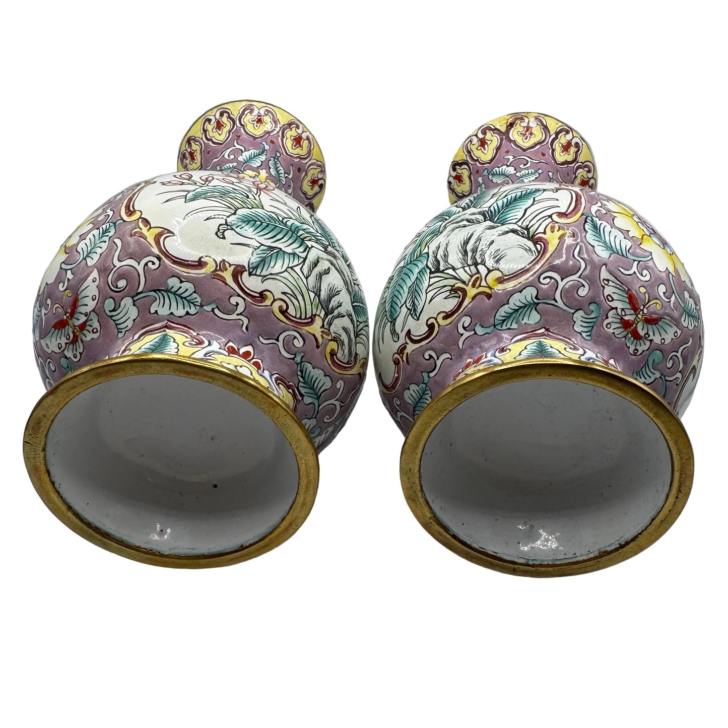 Paire de vases vintage asiatique - laiton émaillé