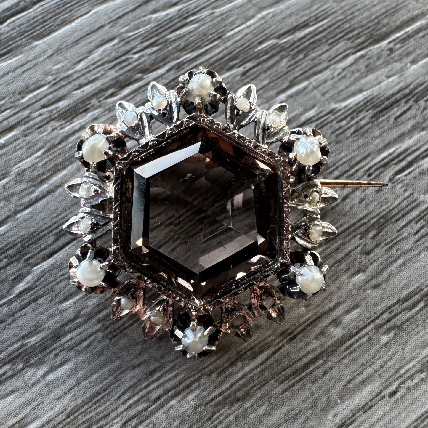 Broche ancienne en argent et cabochon verre taillé - vers 1900