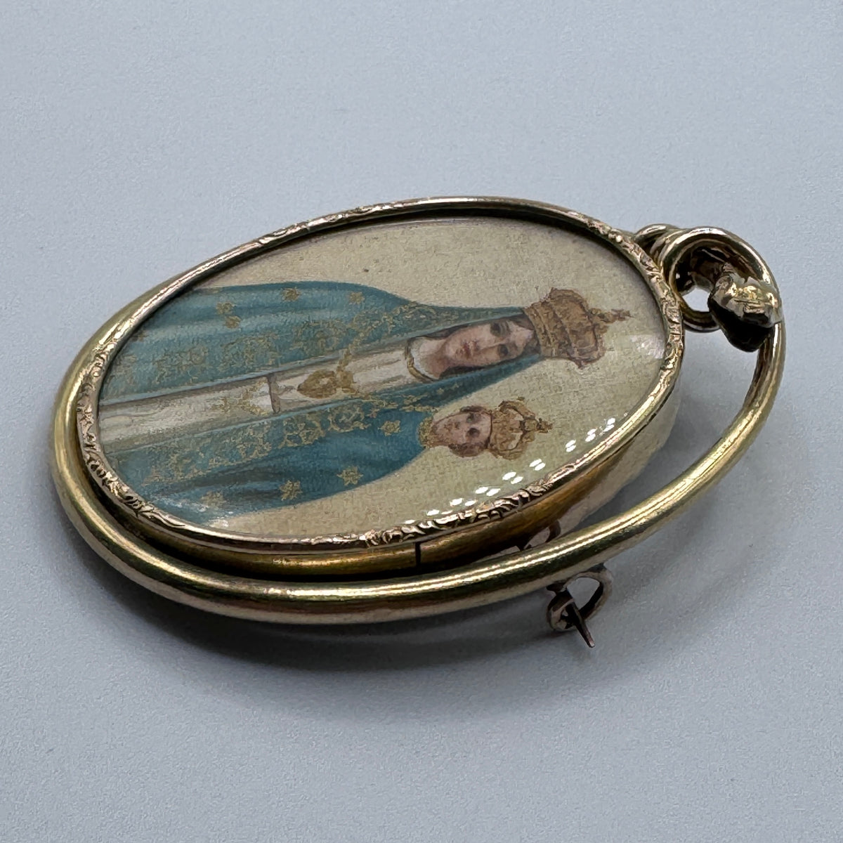 Rare grande Broche XIXe porte photo - « serpent entrelacé » - plaque or