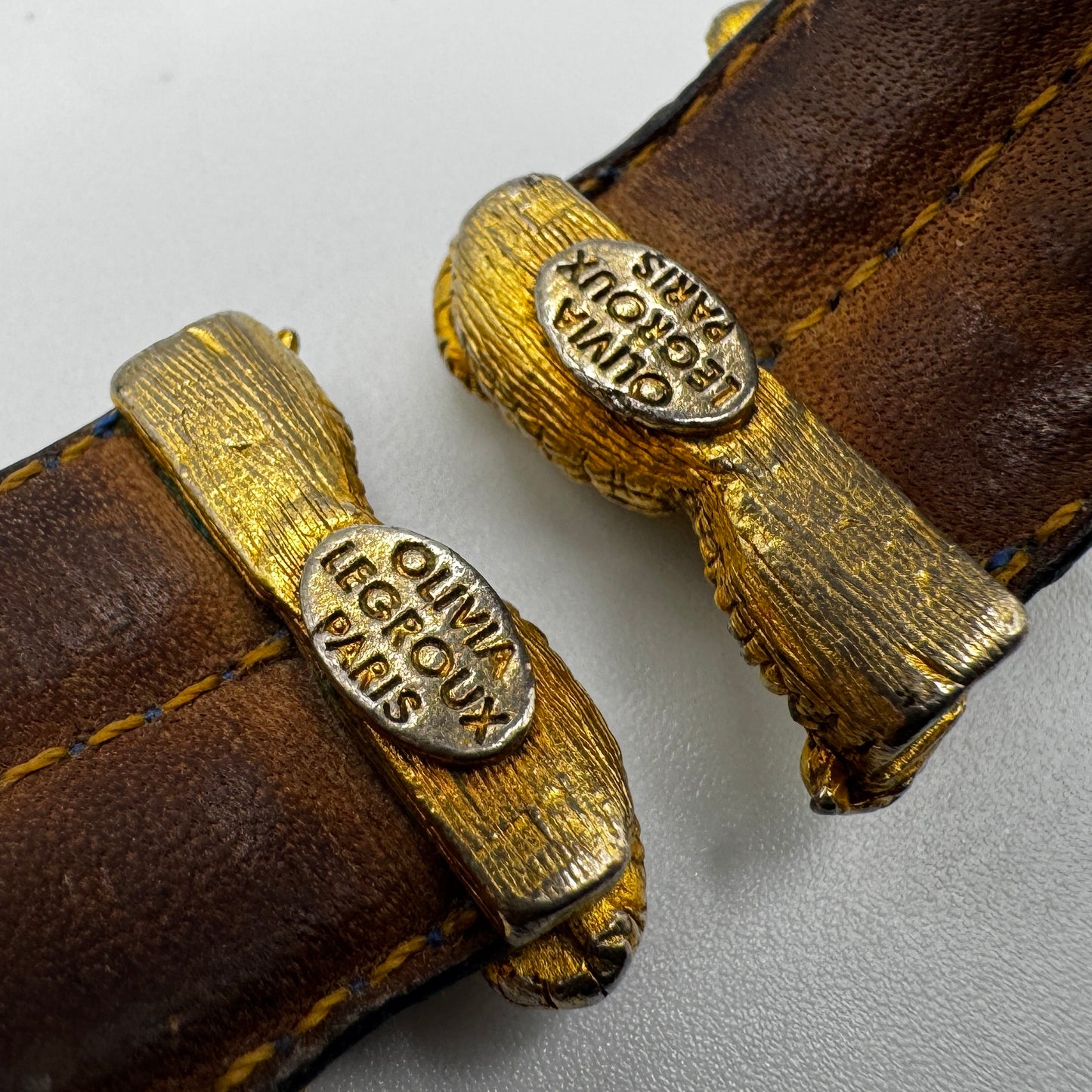 Rare Bracelet créateur OLIVIA LEGROUX PARIS - Métal doré et cuir