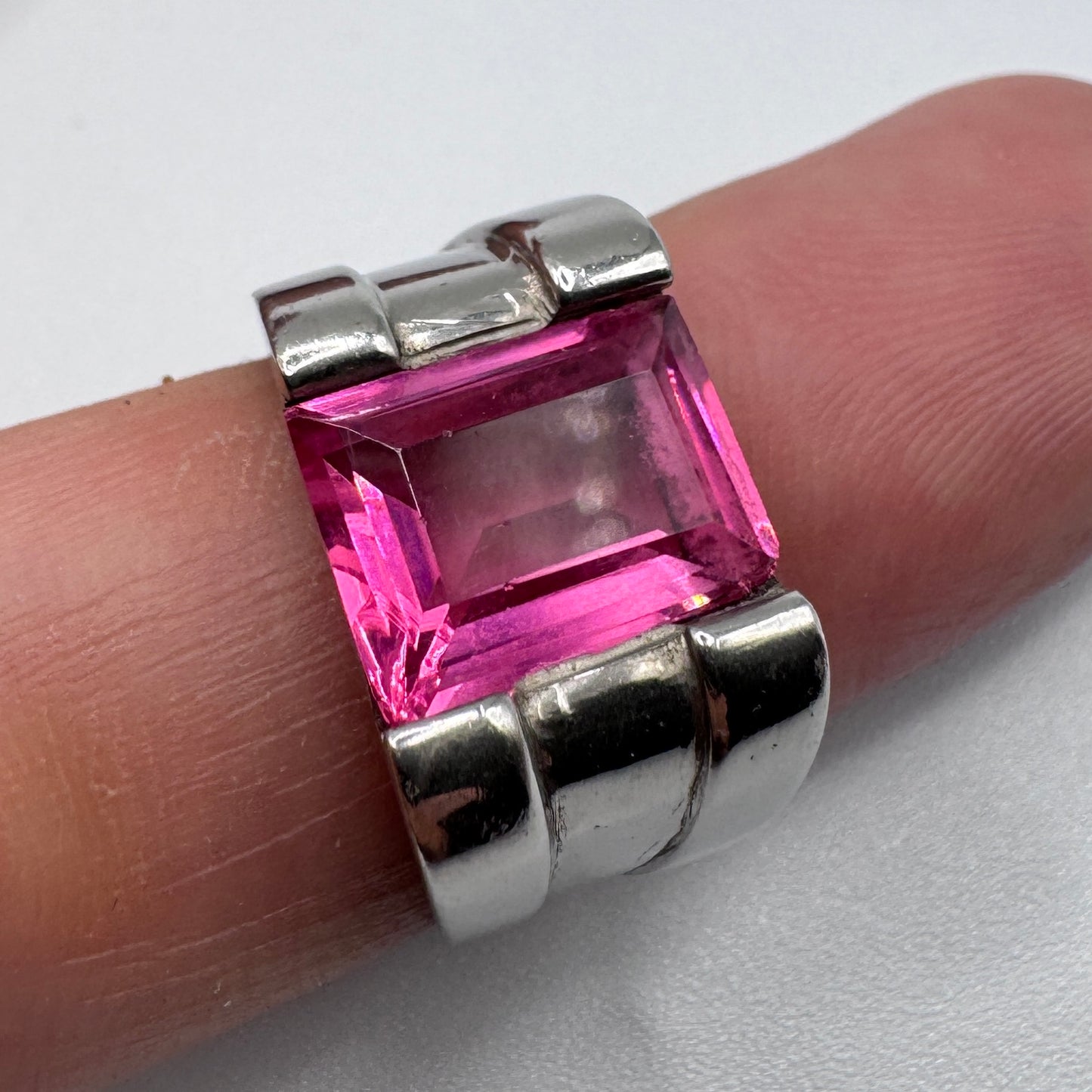 Superbe chevalière ancienne Art deco en argent et verroterie