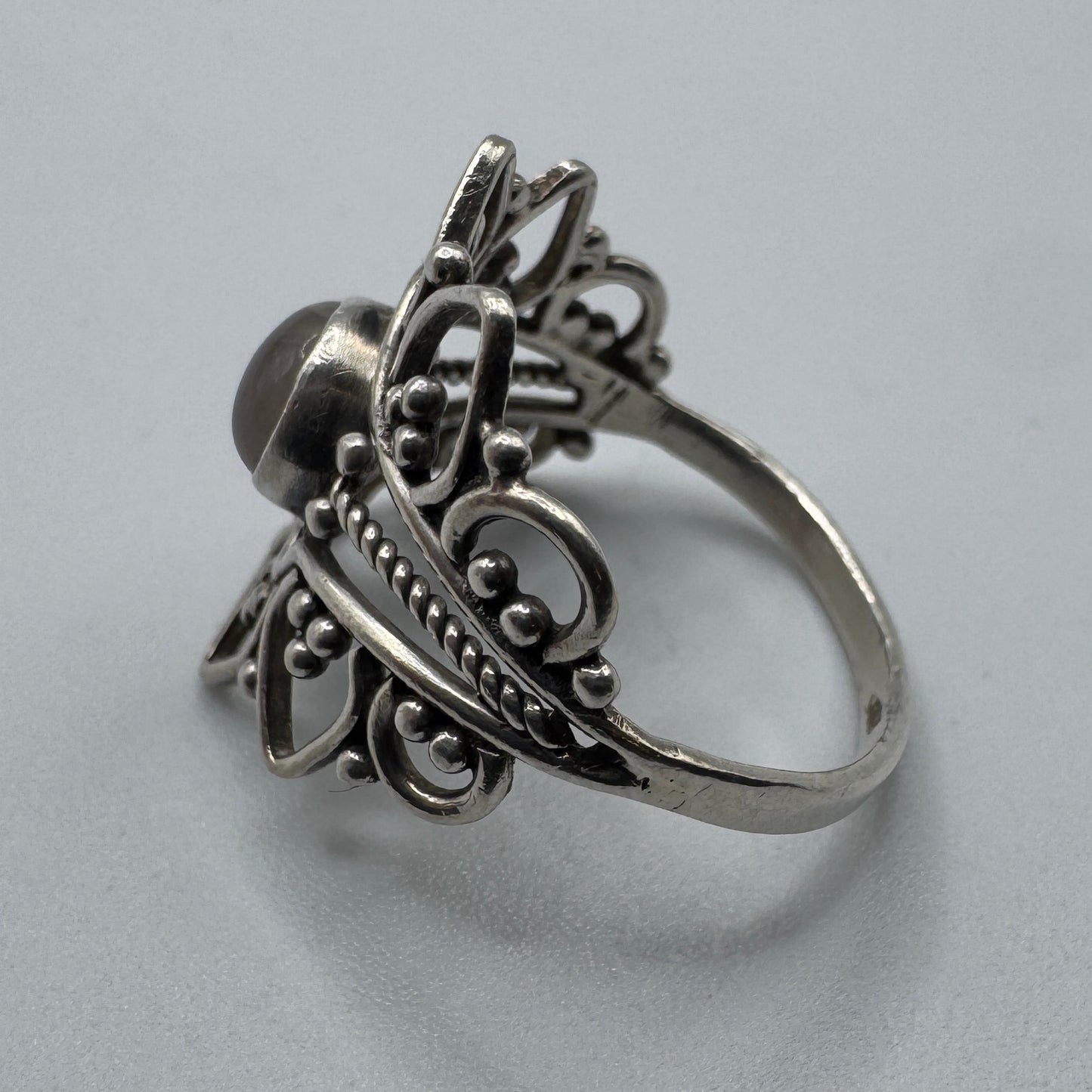 Jolie Bague en argent et pierre quartz rose