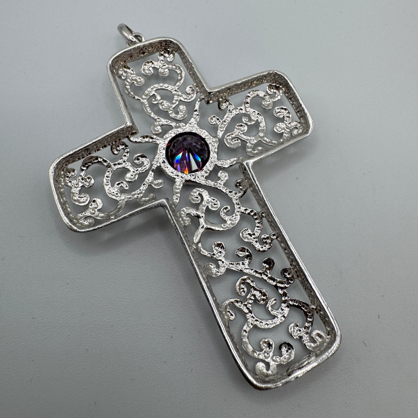 Jolie grande croix Pendentif - argent massif