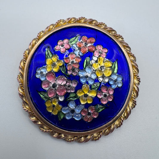 Broche ancienne émaux d’art « bouquet de fleurs »