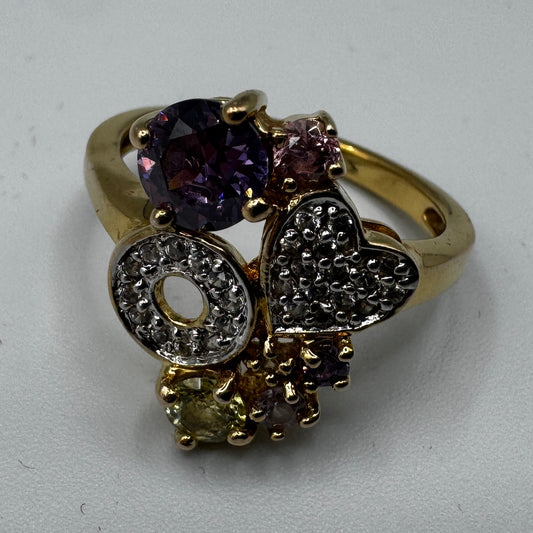 Bague en plaqué or - pierres et verroterie