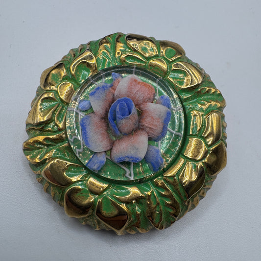 Broche vintage - plastique métallisé doré et lucite