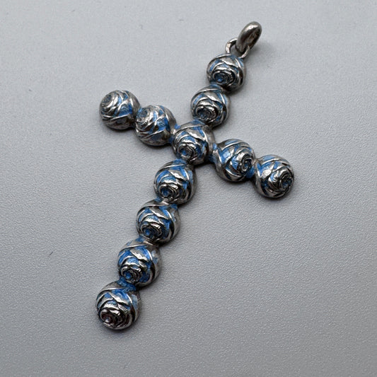 Superbe grande Croix ancienne de Sainte Thérèse - argent émaillé