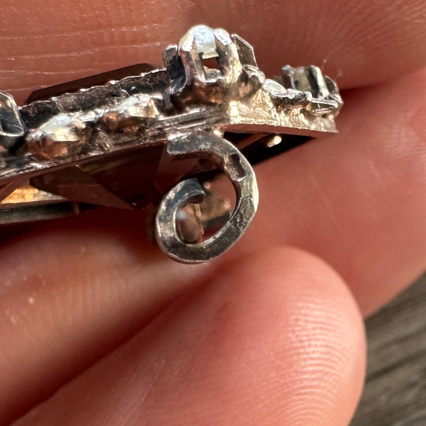 Broche ancienne en argent et cabochon verre taillé - vers 1900