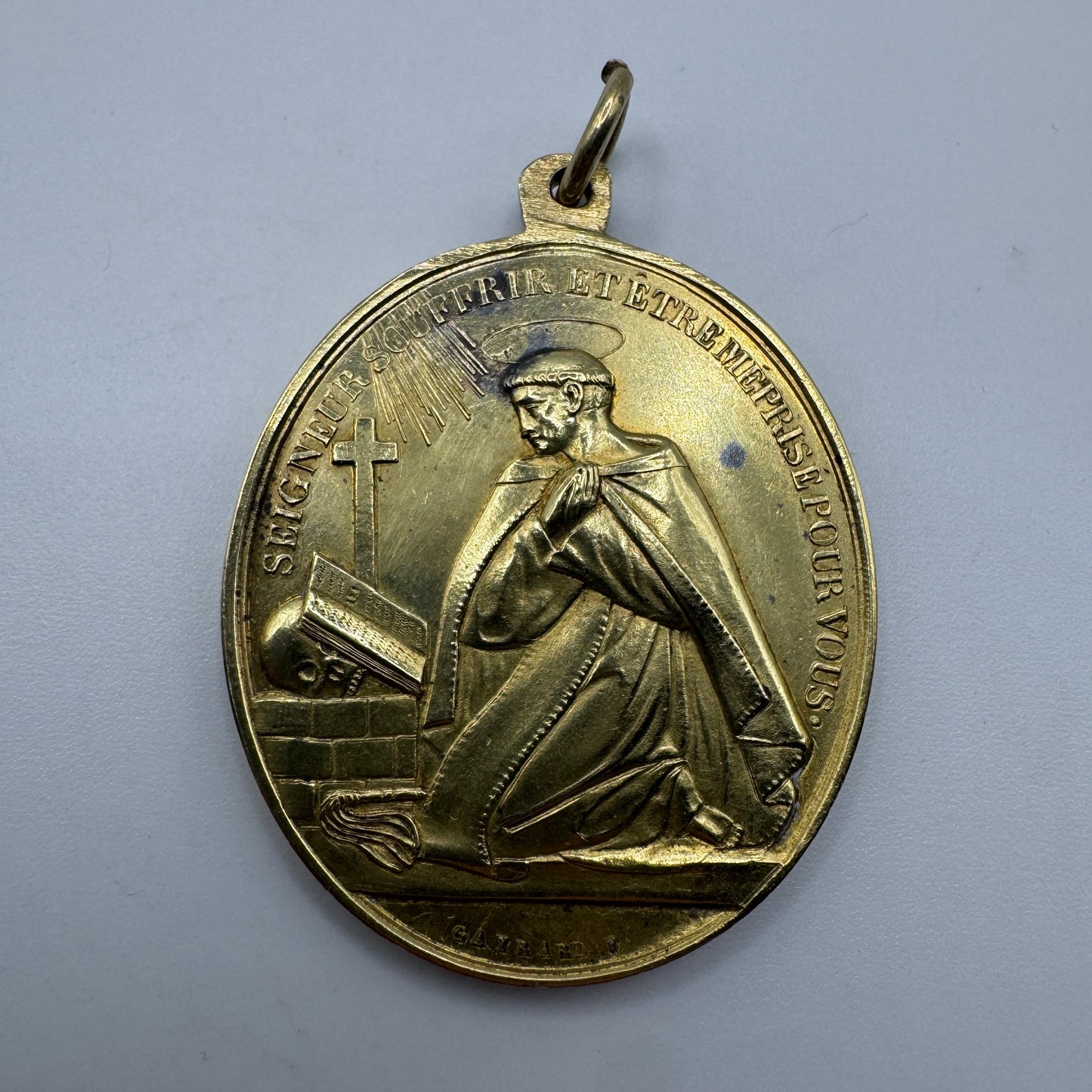 Rare grande Médaille religieuse ancienne « seigneur souffrir et être méprisé pour vous »