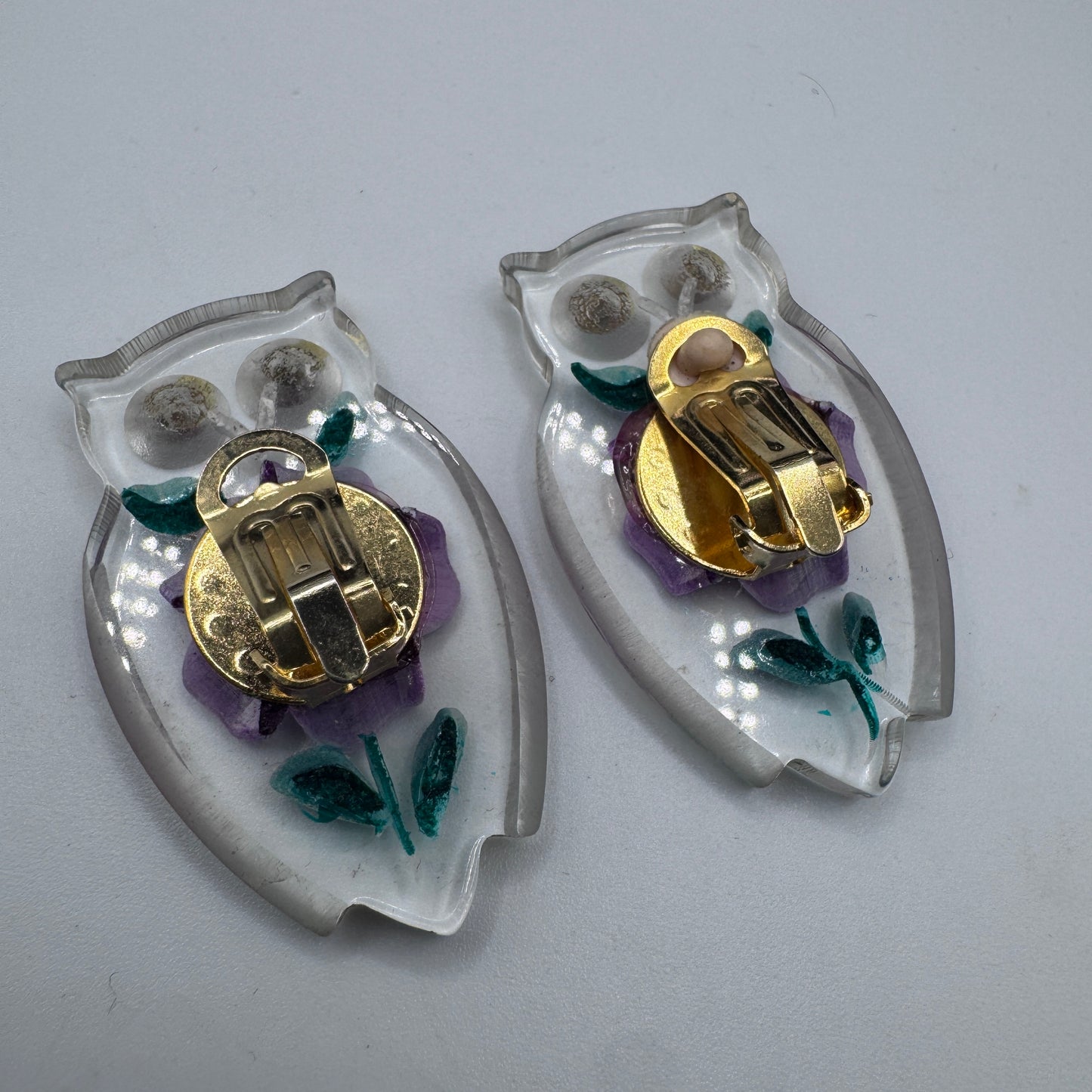 Jolis Clips vintage en lucite « chouette »