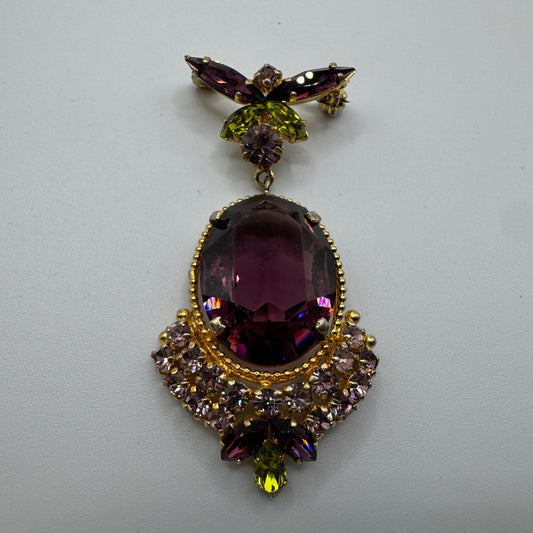 Broche ancienne Vintage - métal doré et verroterie