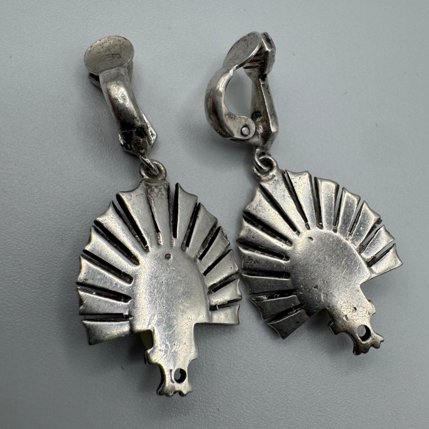Boucles d’oreilles -  Art déco « Paons » - Argent et marcassites