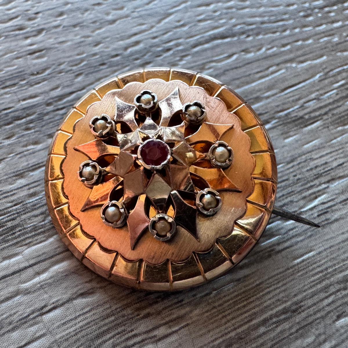 Broche Ancienne Plaquée Or Avec Perle, époque 1900 - Bijou Vintage Occasion