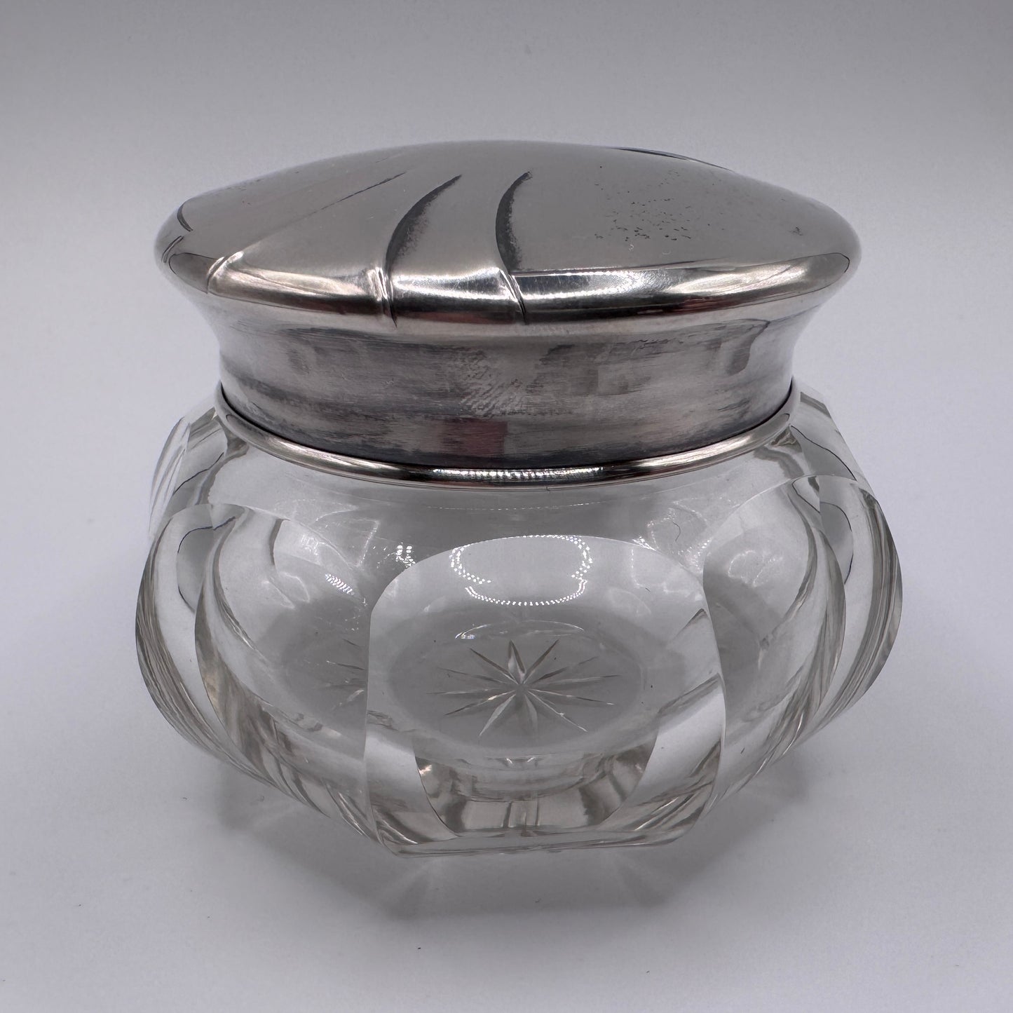 boîte à coton en argent massif et cristal