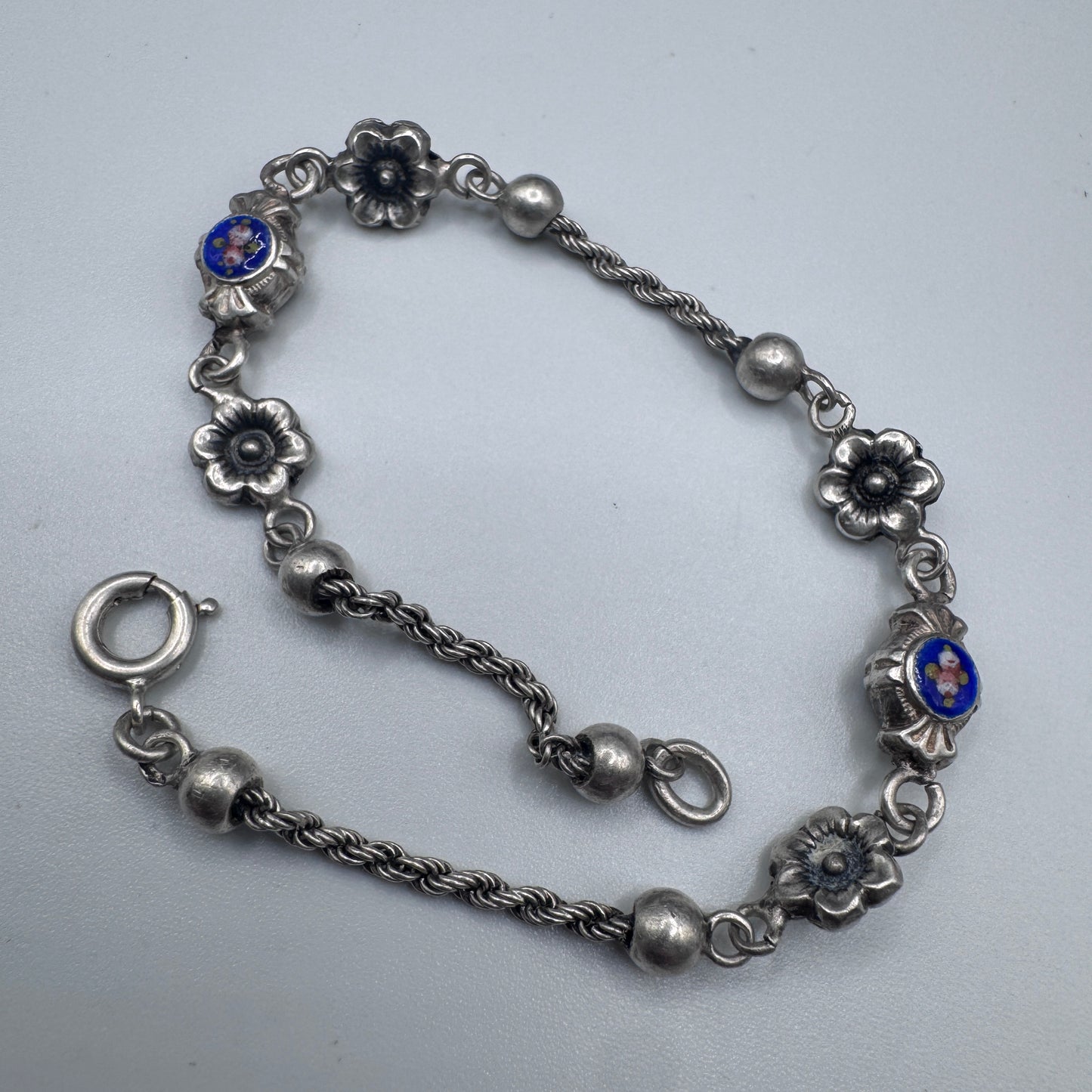 Bracelet ancien XIXe argent et email