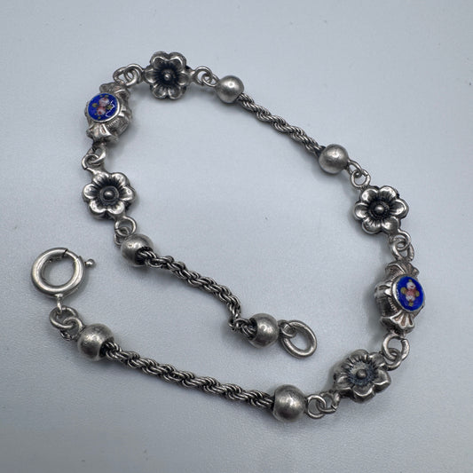 Bracelet ancien XIXe argent et email