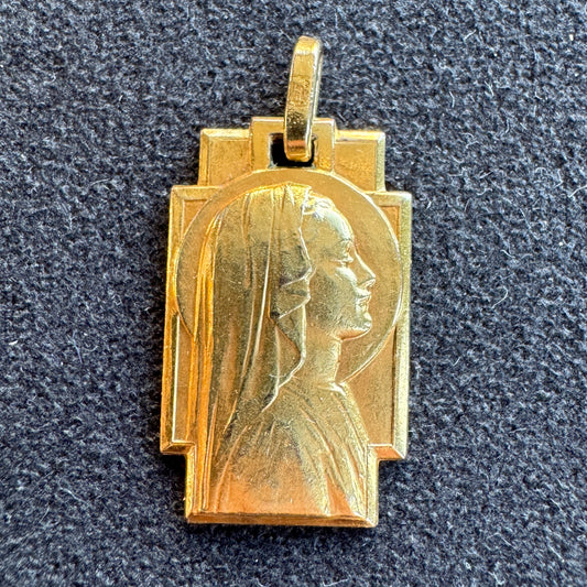 Médaille religieuse ancienne en plaqué or « Sainte Vierge »