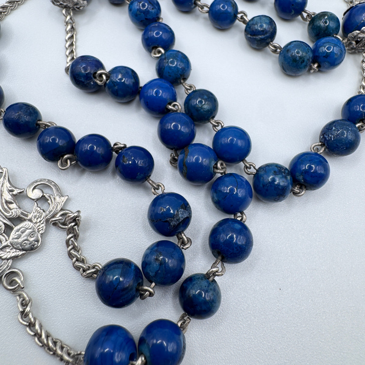 Superbe et Grand Chapelet ancien vers 1900 - argent massif et lapis-lazuli