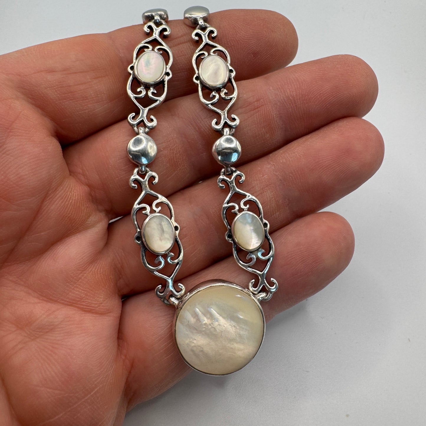 Superbe Collier Vintage - argent massif et nacre