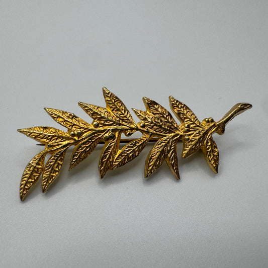 Broche ancienne rameau d'olivier doré - bijou symbolique