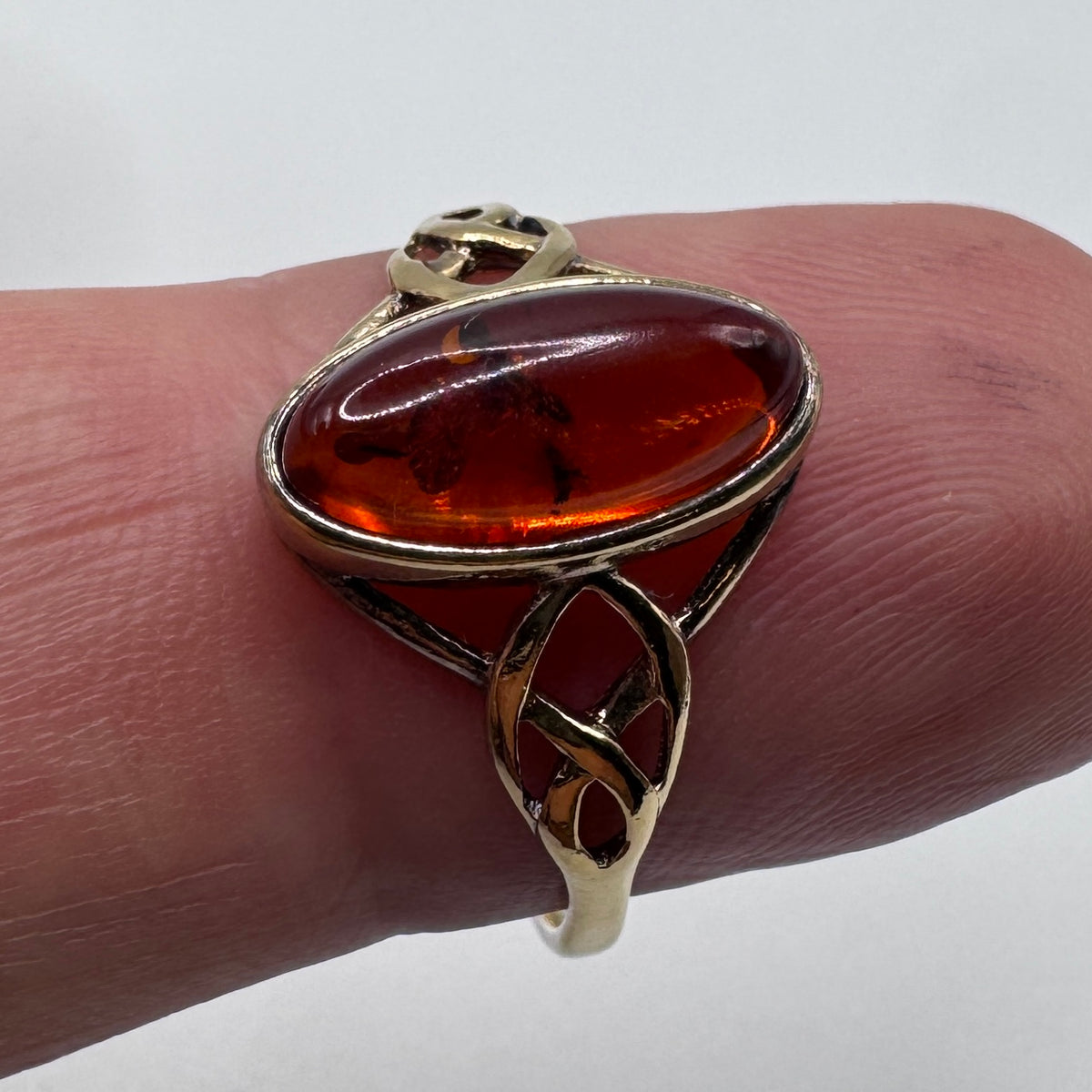 Jolie Bague en argent vermeil et ambre
