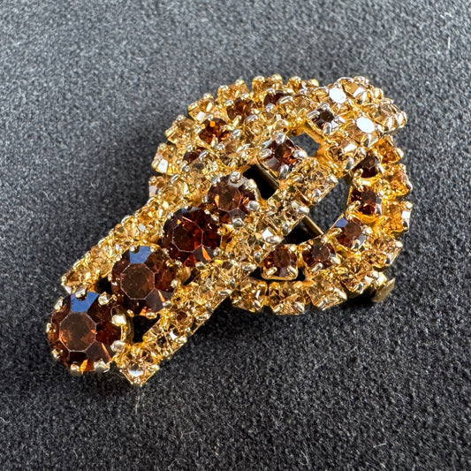 Broche Vintage ancienne en métal doré et verroterie