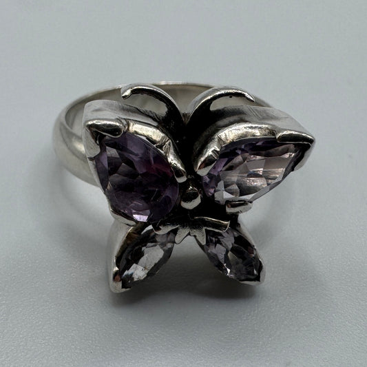 Superbe Bague « papillon » argent et améthyste